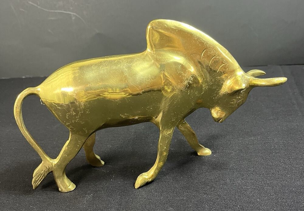 Vintage Solid Brass Bull Ox Figurine Statue Sculpture 8.5" Heavy 1.5 Lb Decor